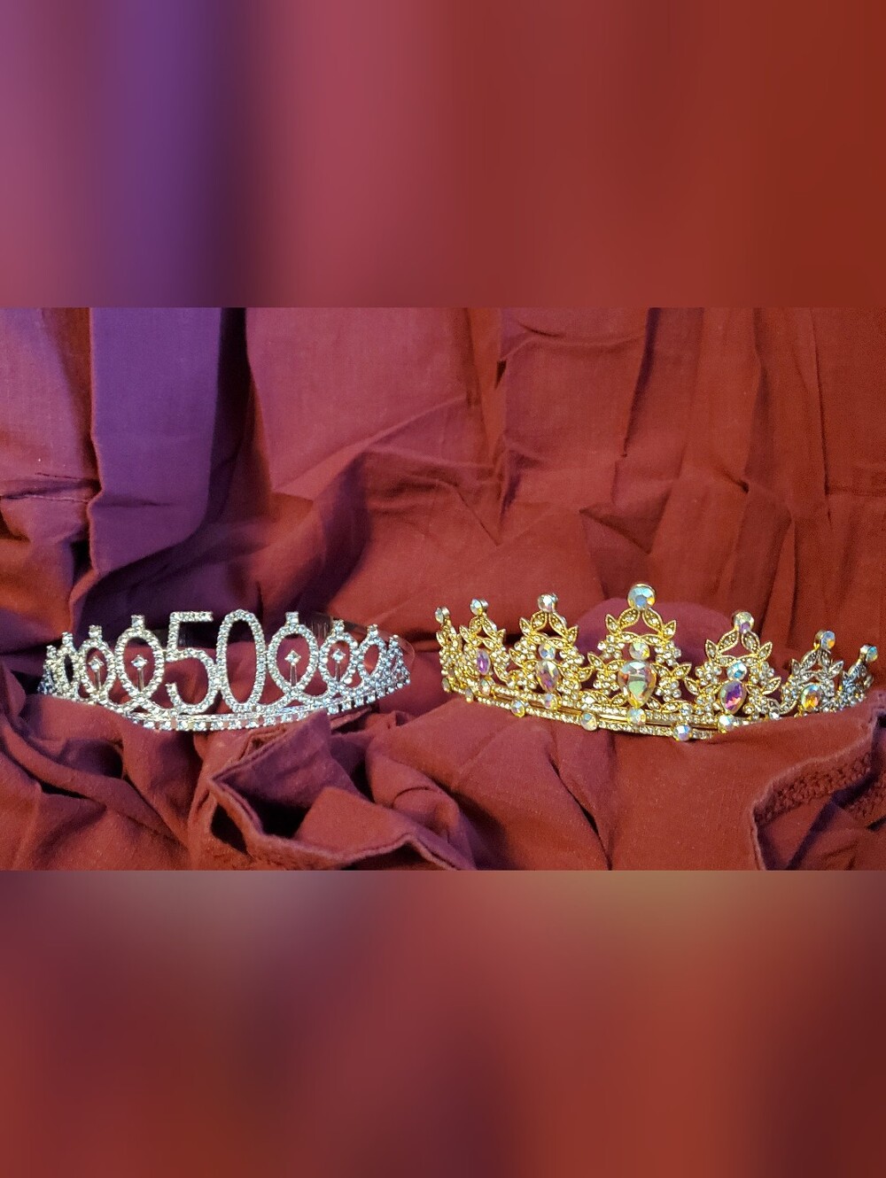 Gold and Silver Jeweled Tiara Set - Elegant Women's Crowns - Picture 1 of 2